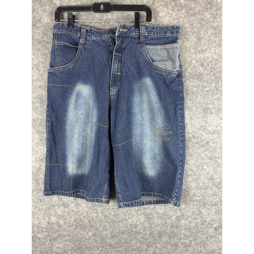 Vintage Phat Farm Jean Shorts Mens 38 Denim Wide Leg Hiphop Skater Y2K Patchwork